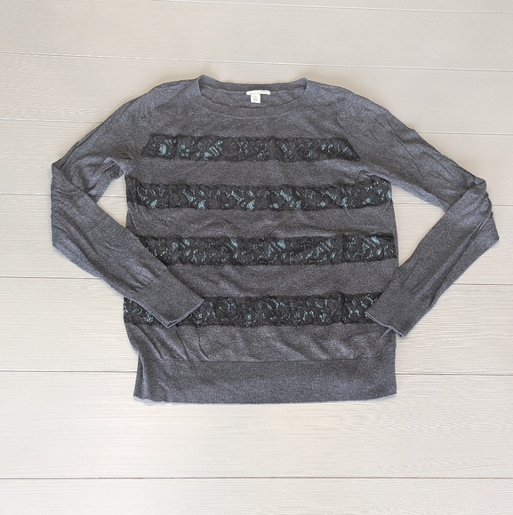 Halogen Sweaters - Halogen Women's Grey/Blue Lace Striped Crewneck Sweater Size Small S